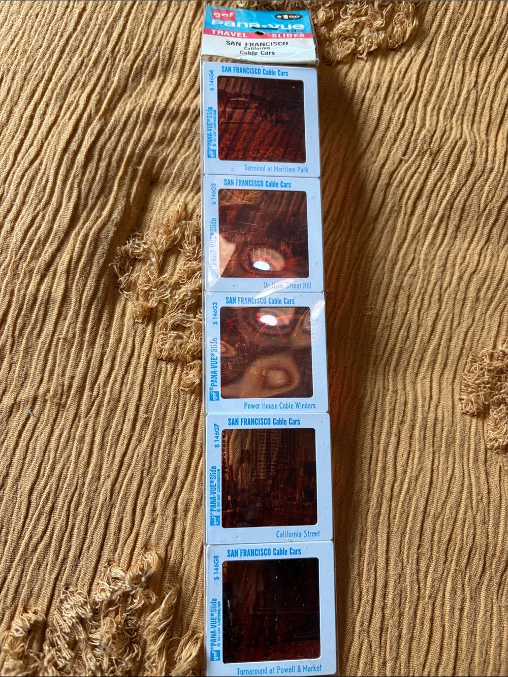Vintage Pana-Vue Slides San Francisco California Cable Cars strip of 5
